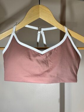 Dusty Rose V-Neck Contrast Trim Sports Bra